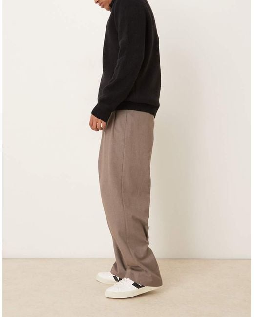 ASOS Natural Wide Leg Dress Pants With Triple Pleats for men