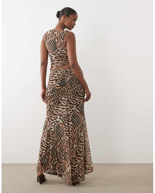 ASOS Brown Co-ord Printed Stretch Chiffon Maxi Skirt