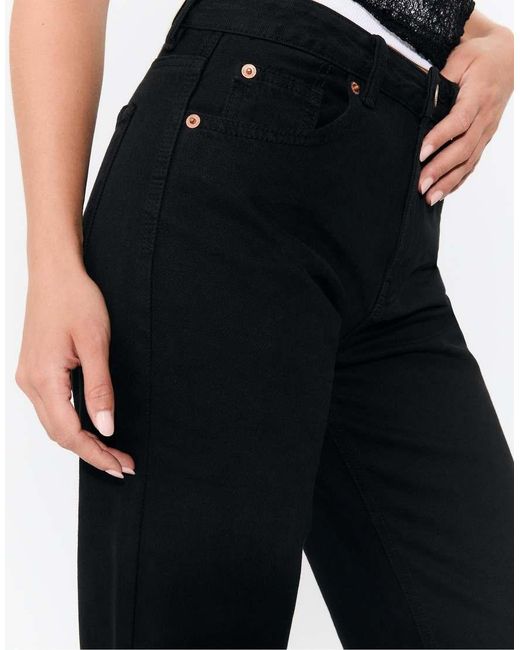 Stradivarius Black Petite D92 Straight Wide Jeans