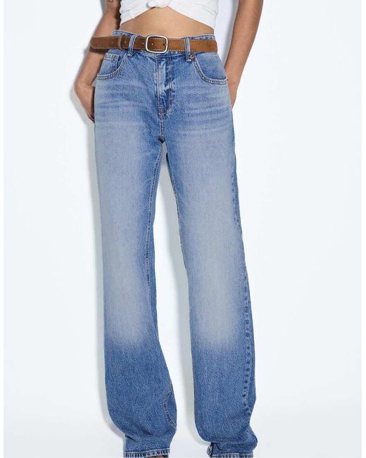 Stradivarius Blue D68 Boot-Cut Fit Jeans With Belt