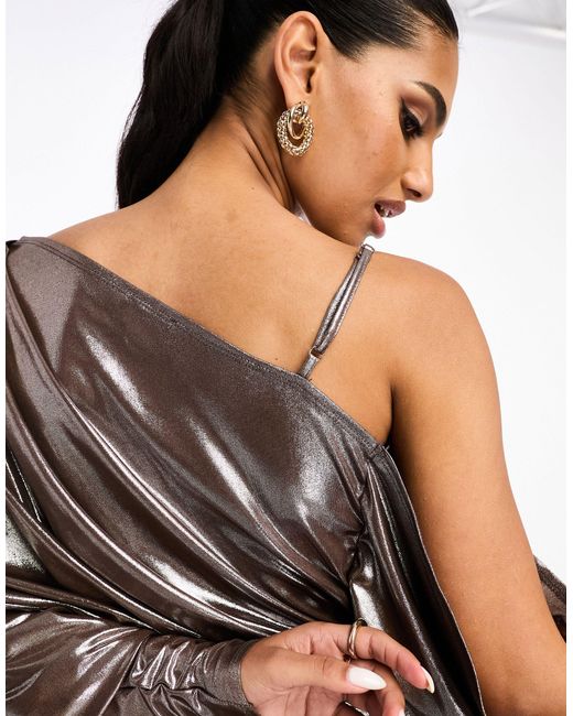 ASOS Metallic Off Shoulder Grecian Drape Midi Dress