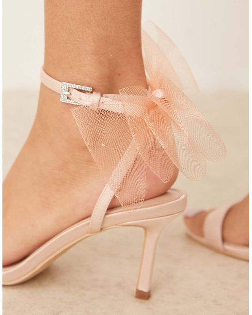 Be Mine Wide Fit Natural Bridal Dipika Kitten Heel Sandals With Tulle Bow