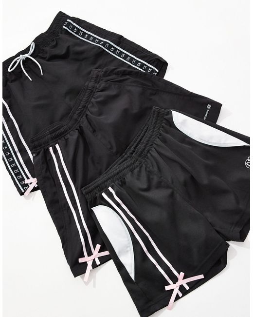 Reclaimed (vintage) Black Revived X Glass Onion Track Shorts With Bow & Ribbon Detail