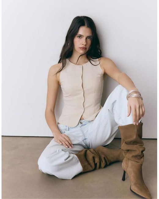 Stradivarius White Sleeveless Buttoned Top