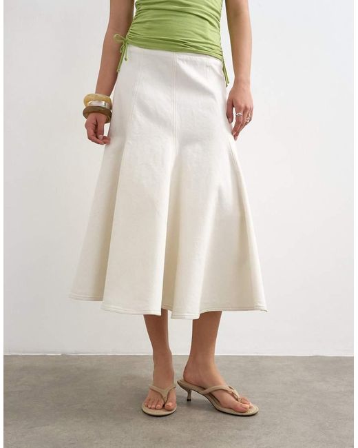 TOPSHOP White Denim Fit And Flare Midaxi Skirt