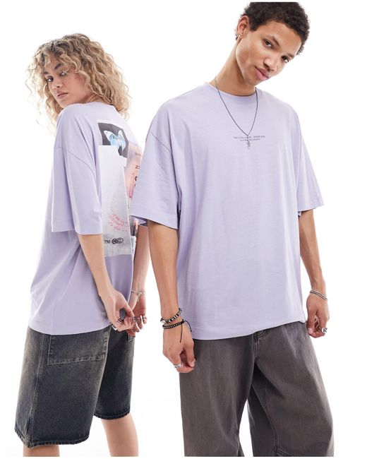 Unisex - t-shirt slavato con grafiche sul retro di Collusion in Purple