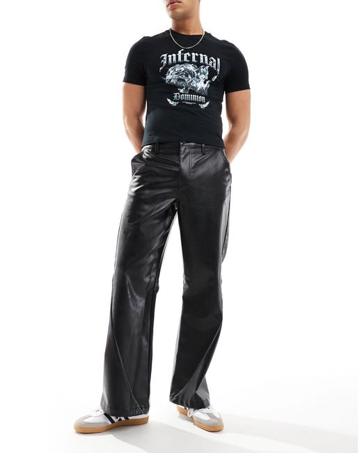 Pantalon baggy en similicuir avec ourlet large et passepoils ASOS pour homme en coloris Black