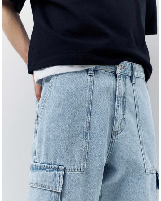 Pull&Bear – weite cargo-jeans in Blue für Herren