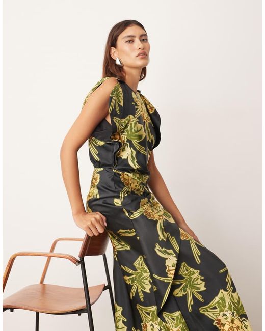 ARRANGE Natural Drape Split Sleeve Maxi Dress With Metal Trim