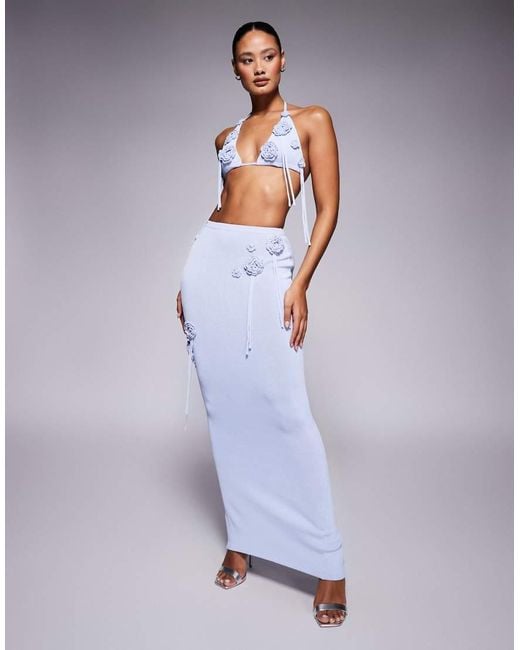 Wanderdoll Gray Peony Knitted Corsage Tassel Detail Bralette Top Co-Ord