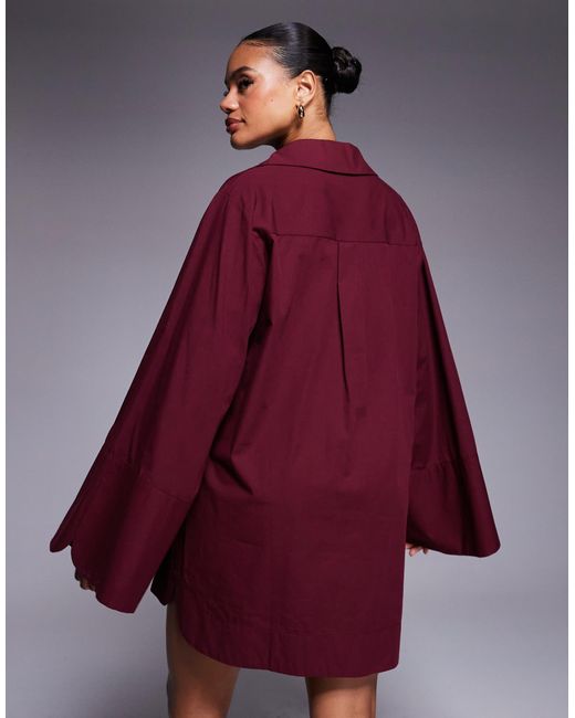 ASOS Red Mini Shirt Dress With Wide Cuffs And Oversized Pockets
