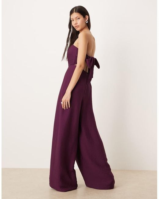 Nobody's Child Purple Rory Bandeau Textured Open Tie Back Wide Leg Jumpsuit