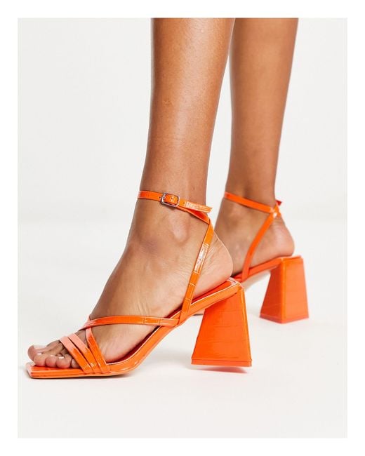 Public Desire Kasia Strappy Block Heel Sandals in Orange | Lyst Canada