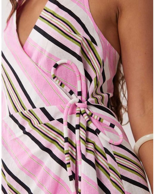 ASOS Pink Asos Design Petite Cotton Linen Halter Neck Wrap Mini Dress