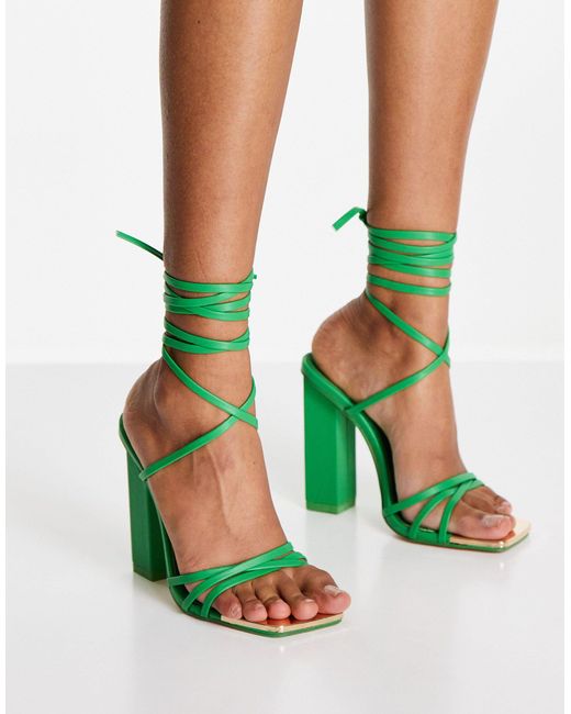 Public Desire Rubber Amira Block Heel Sandals in Green - Lyst