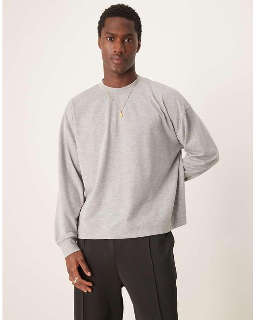 ASOS Gray Oversized Boxy Long Sleeve Rib T-shirt for men