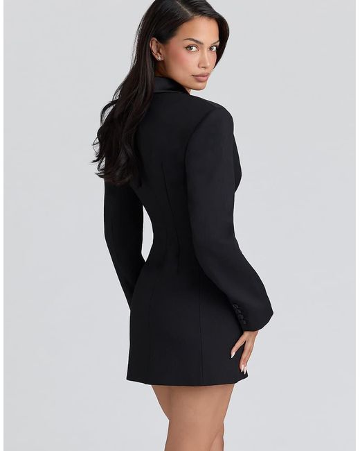 House Of Cb Black Ellis Satin Trimmed Hourglass Blazer Dress