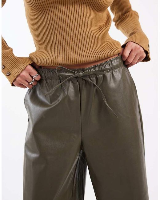 Vero Moda Green Tie Waist Wide Leg Faux Leather Trouser