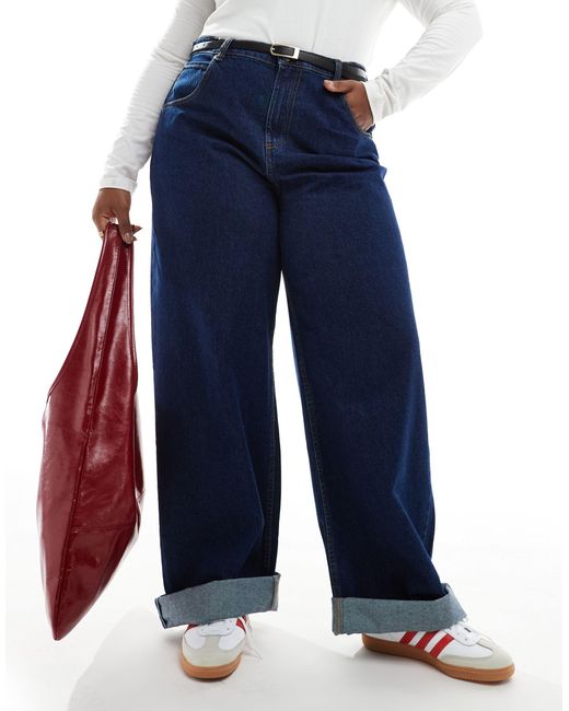 ASOS Blue Asos Design Curve Loose Jean With Deep Turn Up