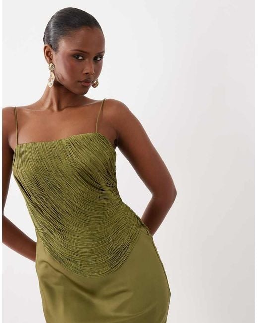 ASOS Green Drape Fringe Overlay Bandeau Maxi Dress