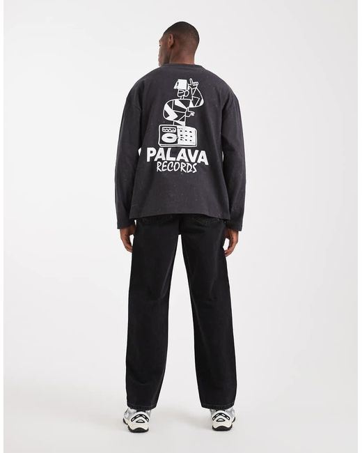 ASOS Oversized T-Shirt Van Zware Stof Met Lange Mouwen En Print Op De Achterkant in het Blue voor heren