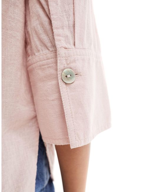 Camicia a maniche lunghe effetto lino di New Look in Pink
