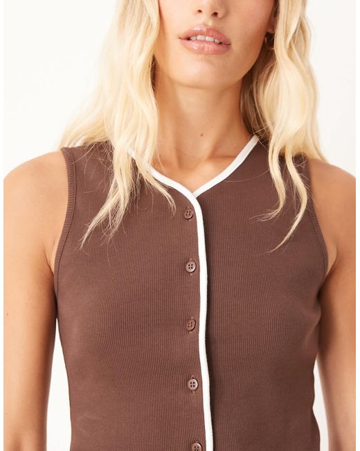ASOS Brown Co-ord Button Up Top With Contrast Piping