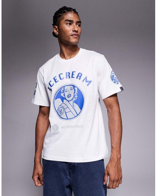 ICECREAM Blue Multi Graphic T-shirt for men