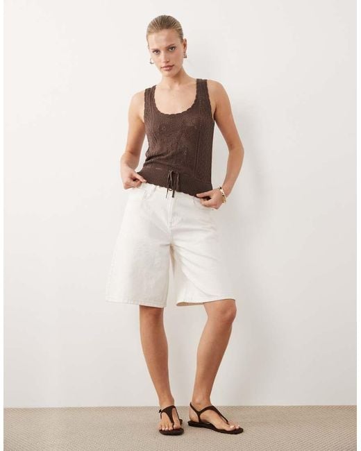Abercrombie & Fitch Brown Crochet Cinched Waist Top