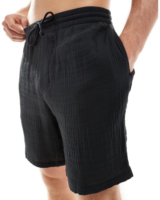 Pull&Bear – strukturierte shorts in Black für Herren