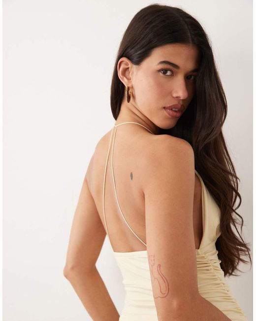 ASOS Natural Polyamide High Neck Cinched Waist Halter Top