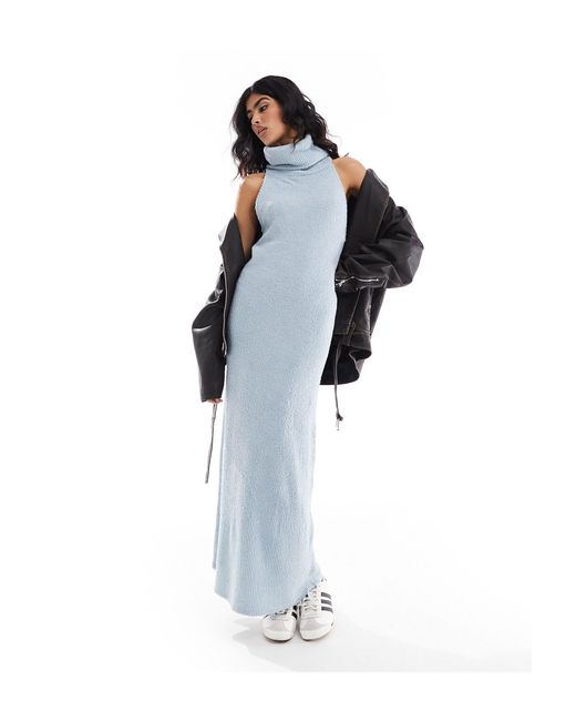 ASOS Blue Boucle Sleeveless Extreme Roll Maxi Dress