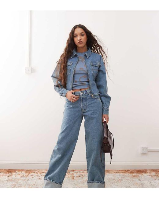 Collusion Blue Turn Up baggy Jeans