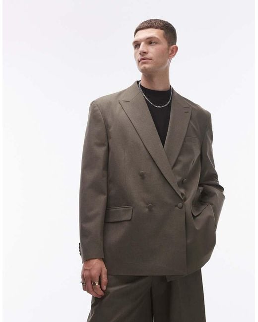 Topman Brown Relaxed Deconstructed Double Breasted Suit Jacket for men