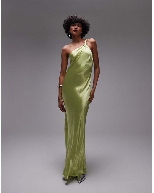 Robe mi-longue habillée asymétrique à dos ou en satin - citron TOPSHOP en coloris Green