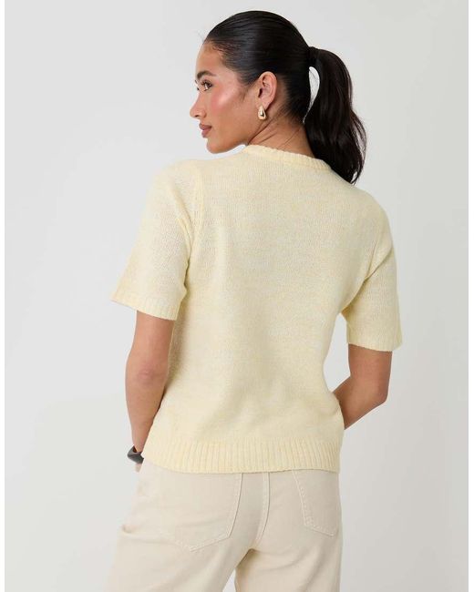 Threadbare Natural Crew Neck Short Sleeve Knitted Cardigan