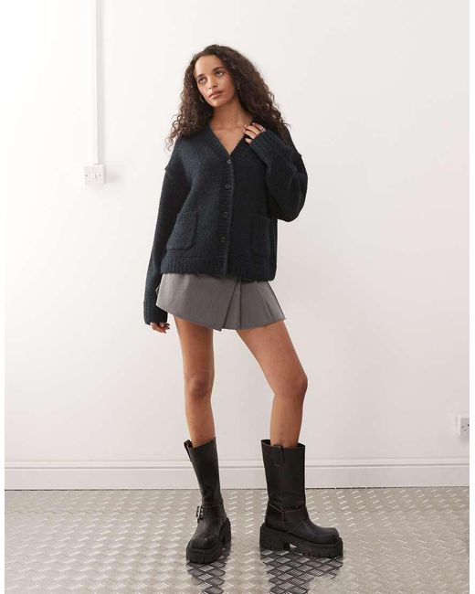 Weekday Black Oversized V Neck Cardigan