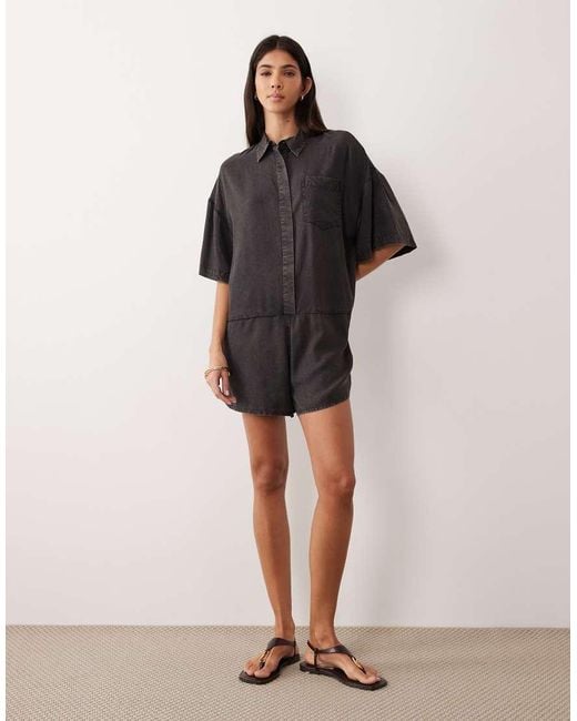 ASOS Black Oversized Shirt Playsuit