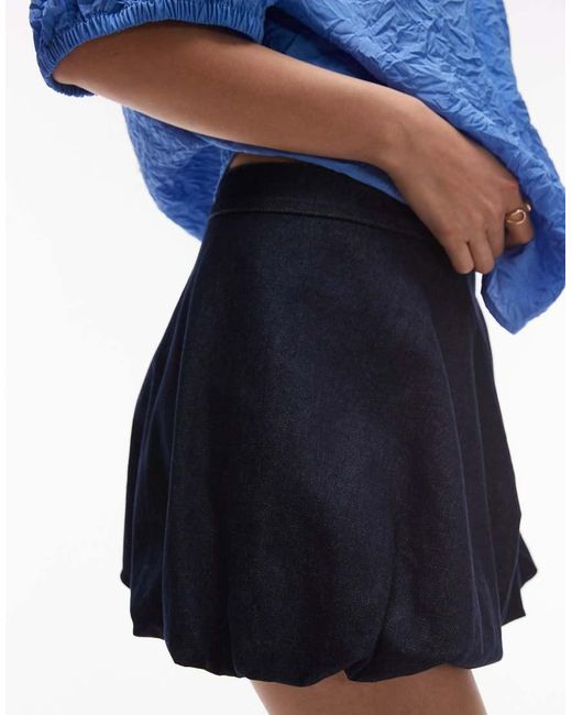Mango Blue Cotton Mix Soft Denim Bubble Mini Skirt