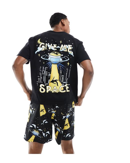 ASOS Black Pyjama Set With Give Me Space Slogan for men