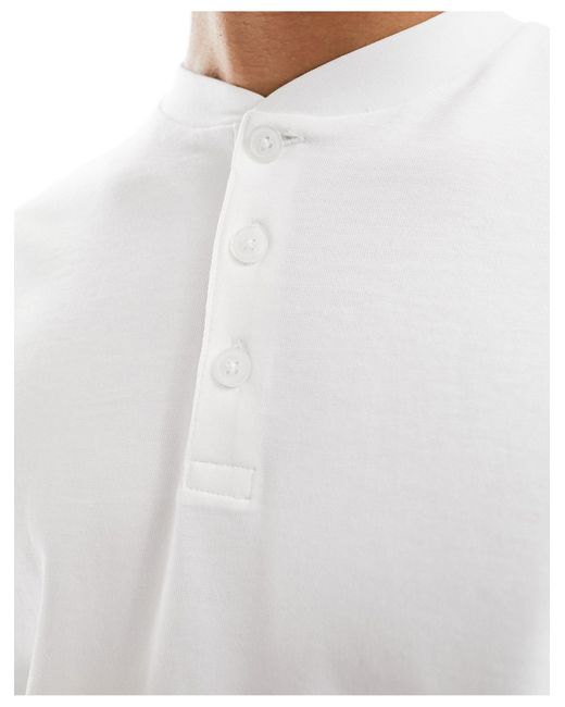ASOS White Oversized Heavyweight Long Sleeved Henley T-shirt for men