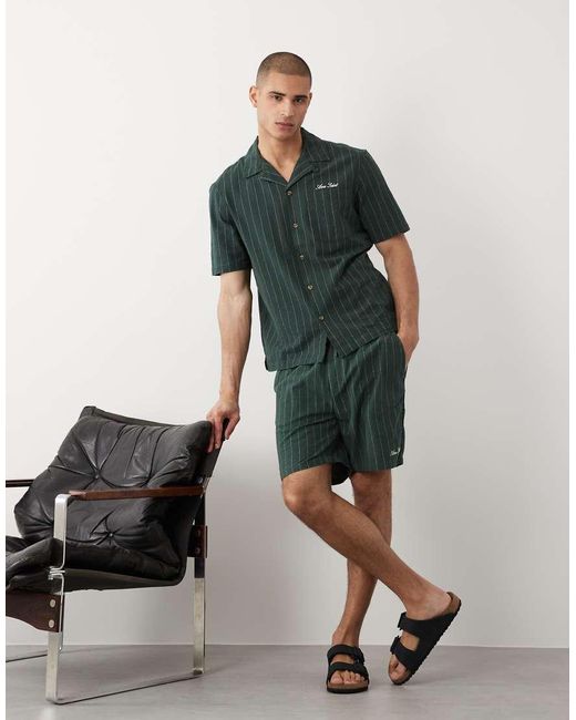 River Island Green Textured Striped Revere Shirt Co-ord for men