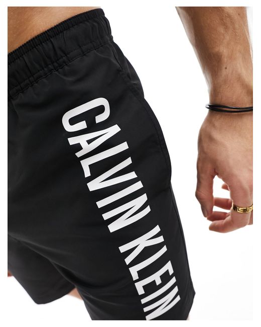 Calvin Klein Black Intense Power Medium Drawstring Swim Shorts for men