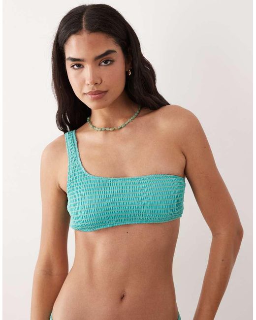 Mango Blue Teen One Shoulder Crinkle Bikini Set