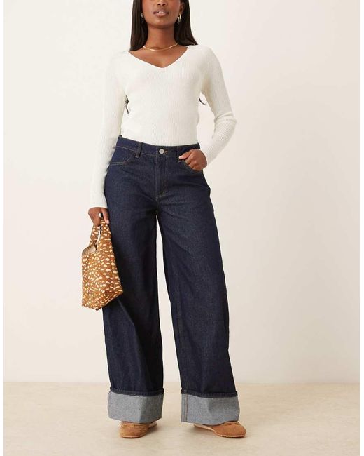 Vaqueros De Corte Boyfriend Holgado Extragrande Con Bajos Vueltos Y Acabado Enjuagado De -Azul Marino ASOS de color Blue