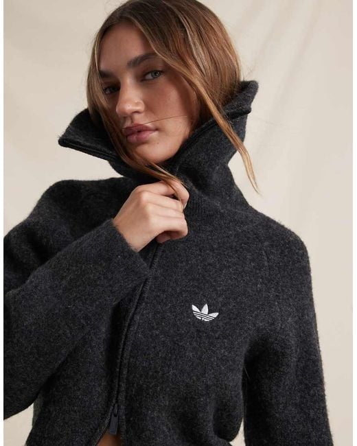 adidas Originals x ASOS Blue Zip Up Knit Jumper With Funnel Neck