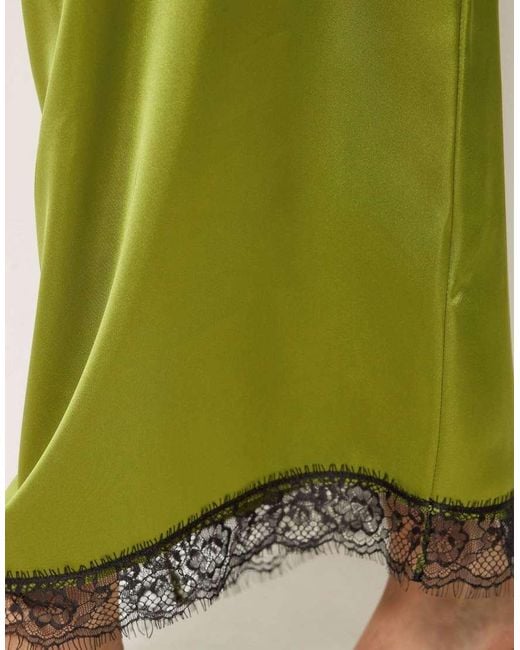 PixieGirl Green Petite Lace Hem Satin Maxi Skirt