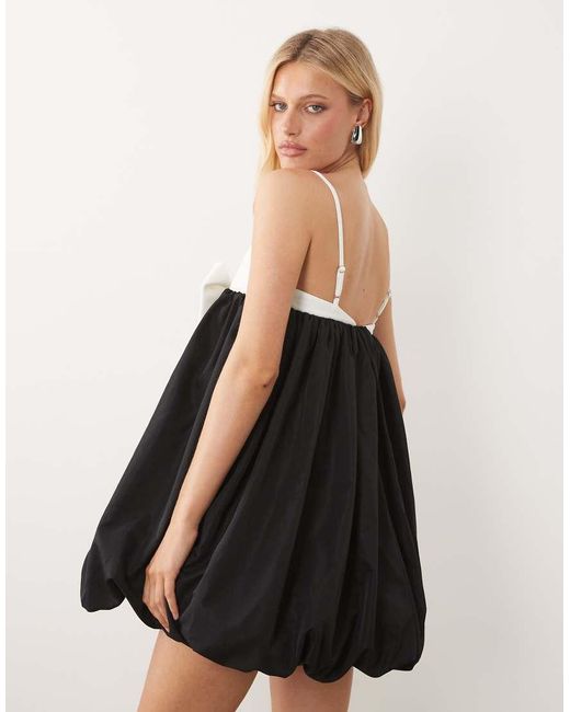 ASOS Black Bow Front Contrast Bubble Hem Mini Dress