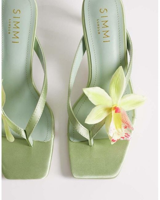 SIMMI Metallic Simmi London Ruby Kitten Heel Sandals With Flower