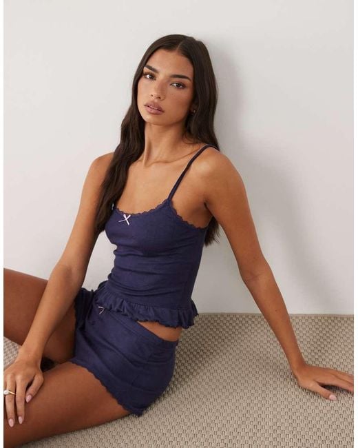 Boux Avenue Blue Pointelle Ruffle Shorts And Cami Set
